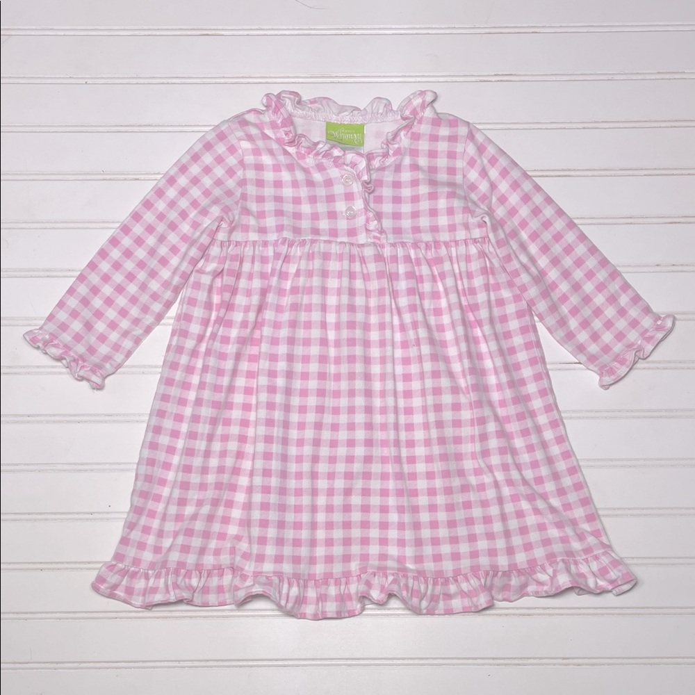 CLASSIC WHIMSY VGUC Pink Gingham Long Sleeve Ruffle Nightgown